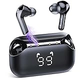 TIMU Bluetooth Kopfhörer 5.3, Kopfhörer Kabellos 60 Stunden Spielzeit mit LED Leistungsanzeige, CVC8.0 klare Anrufe, integrierte 4 Mikrofone, tiefer Bass, USB-C-Schnellladung, IPX7 wasserdicht.