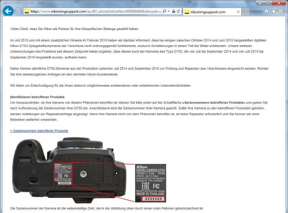 Rückruf Nikon D750 digitale Spiegelreflexkamera - kurzanleitung.net