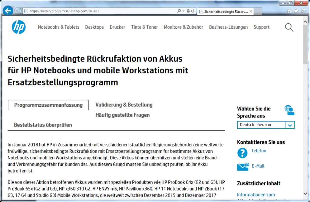 Rückruf HP Notebook Akkus - kurzanleitung.net