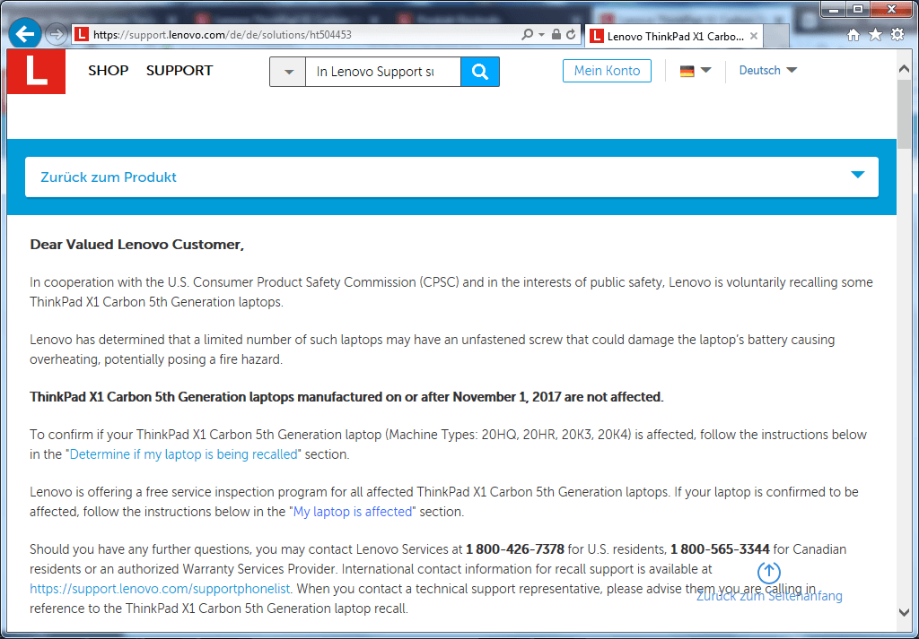 Rückruf Lenovo ThinkPad X1 - kurzanleitung.net