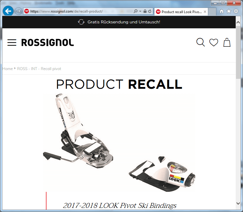 Rückruf Rossignol Ski Bindung LOOK Pivot 2017 2018 - kurzanleitung.net