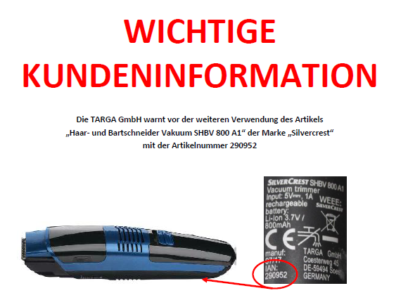Rückruf - Lidl und TARGA - kurzanleitung.net