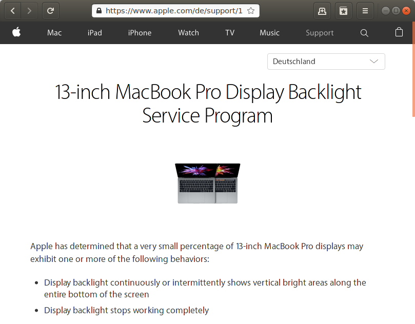 Rückruf Apple MacBook Pro Display Hintergrundbeleuchtung - kurzanleitung.net